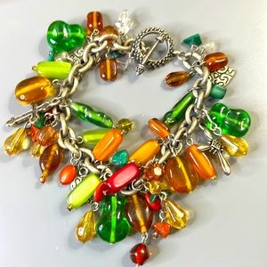 Cross Heart Charm Glass Bead Bracelet With Toggle Clasp